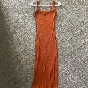 Burnt Orange Ribbed Maxi Dress